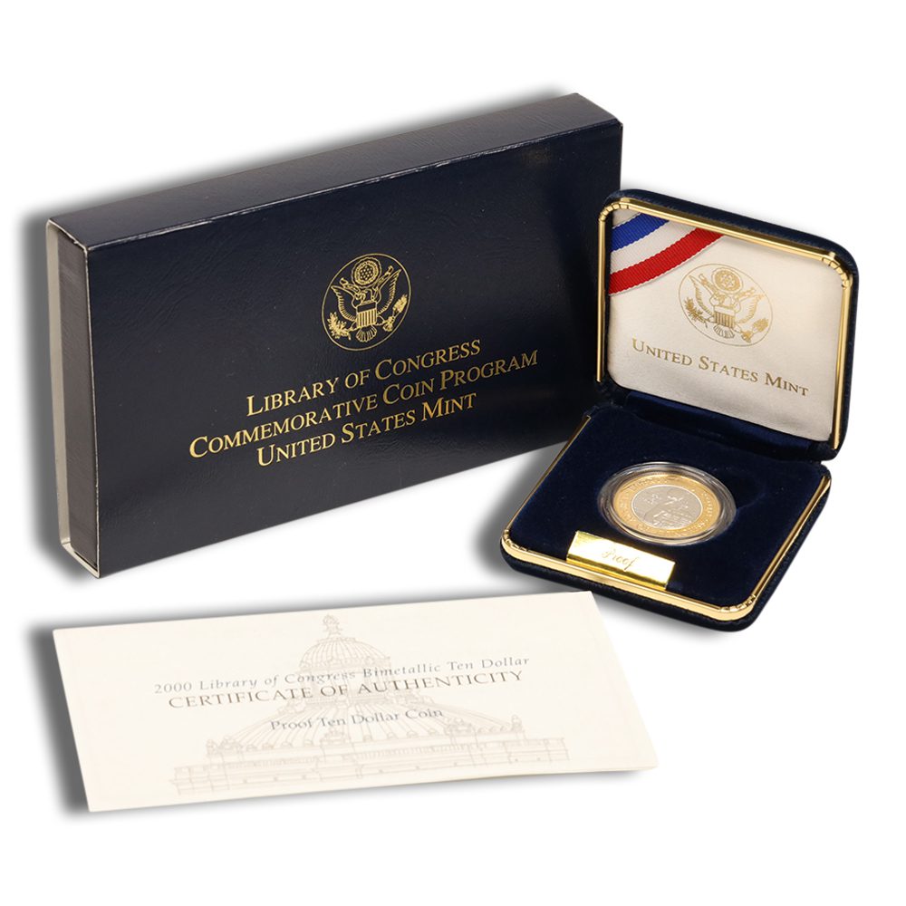 2000-W $10 Library of Congress Bimetallic Coin - Proof (Box/COA)
