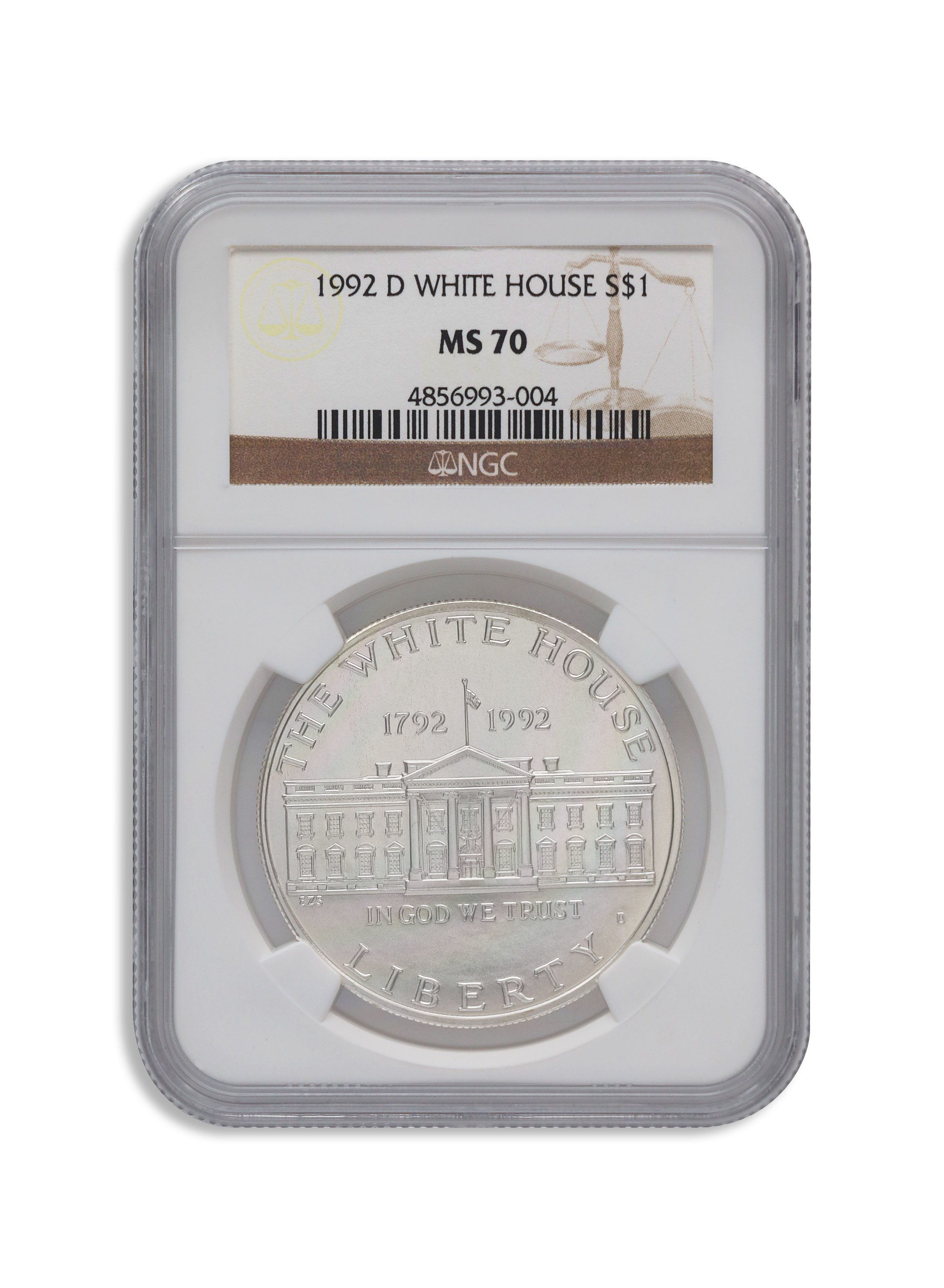 1992-D $1 White House Silver Commem - NGC MS70