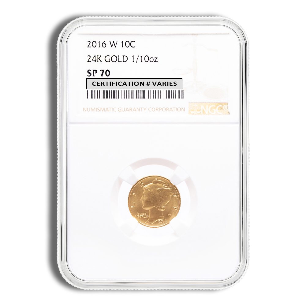 2016-W 1/10 oz Gold Mercury Dime Centennial Coin NGC SP70