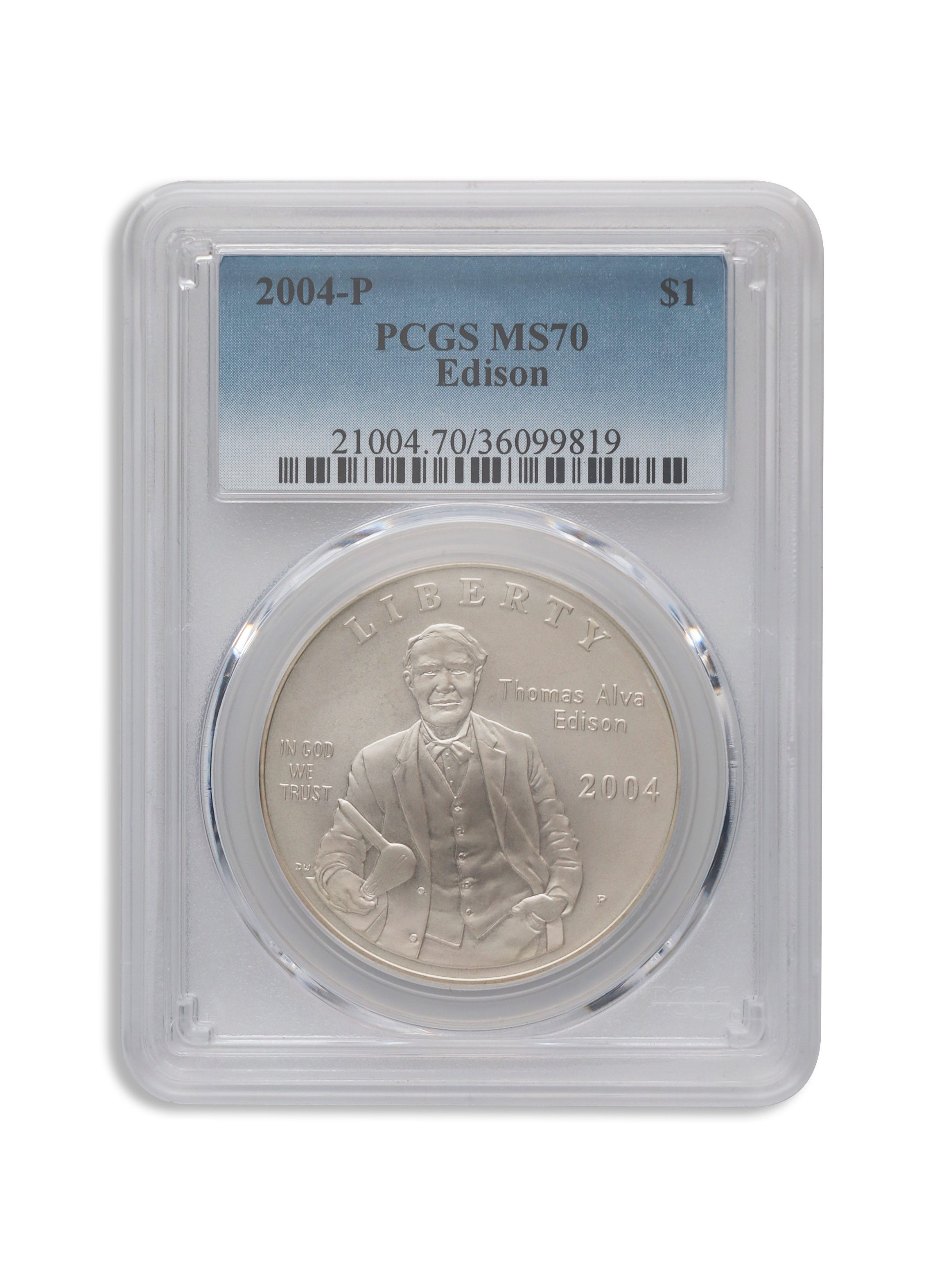 2004-P $1 Thomas A. Edison Silver Commem - PCGS MS70