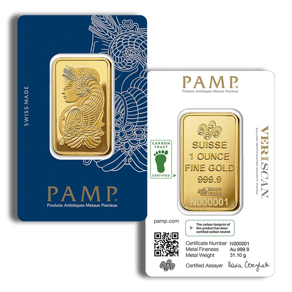 1 oz Gold Bar - PAMP Lady Fortuna Veriscan (Carded)