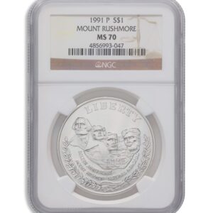 1991-P $1 Mt. Rushmore Silver Commem - NGC MS70