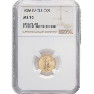 1986 1/10 oz Gold Eagle $5 NGC MS70