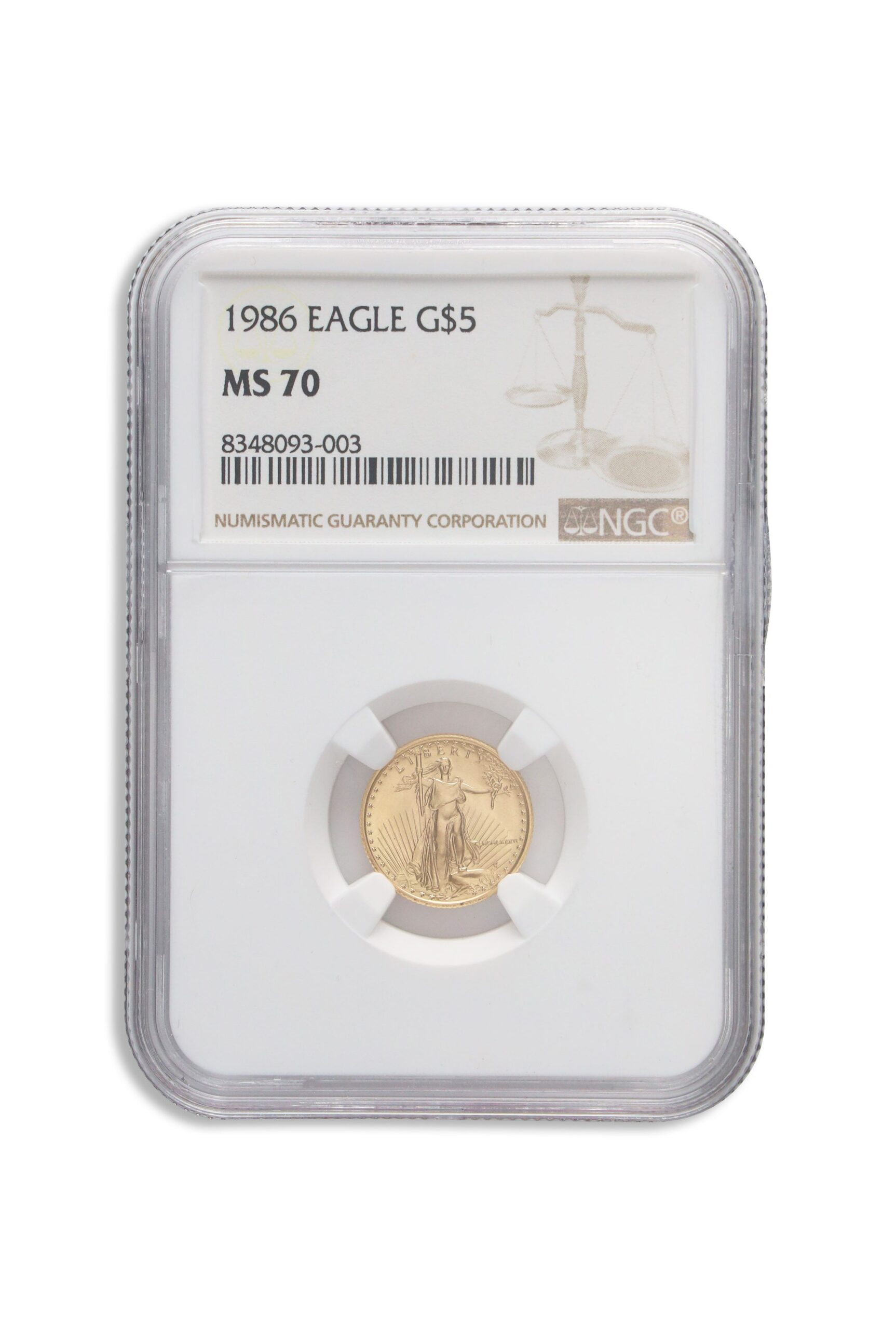 1986 1/10 oz Gold Eagle $5 NGC MS70