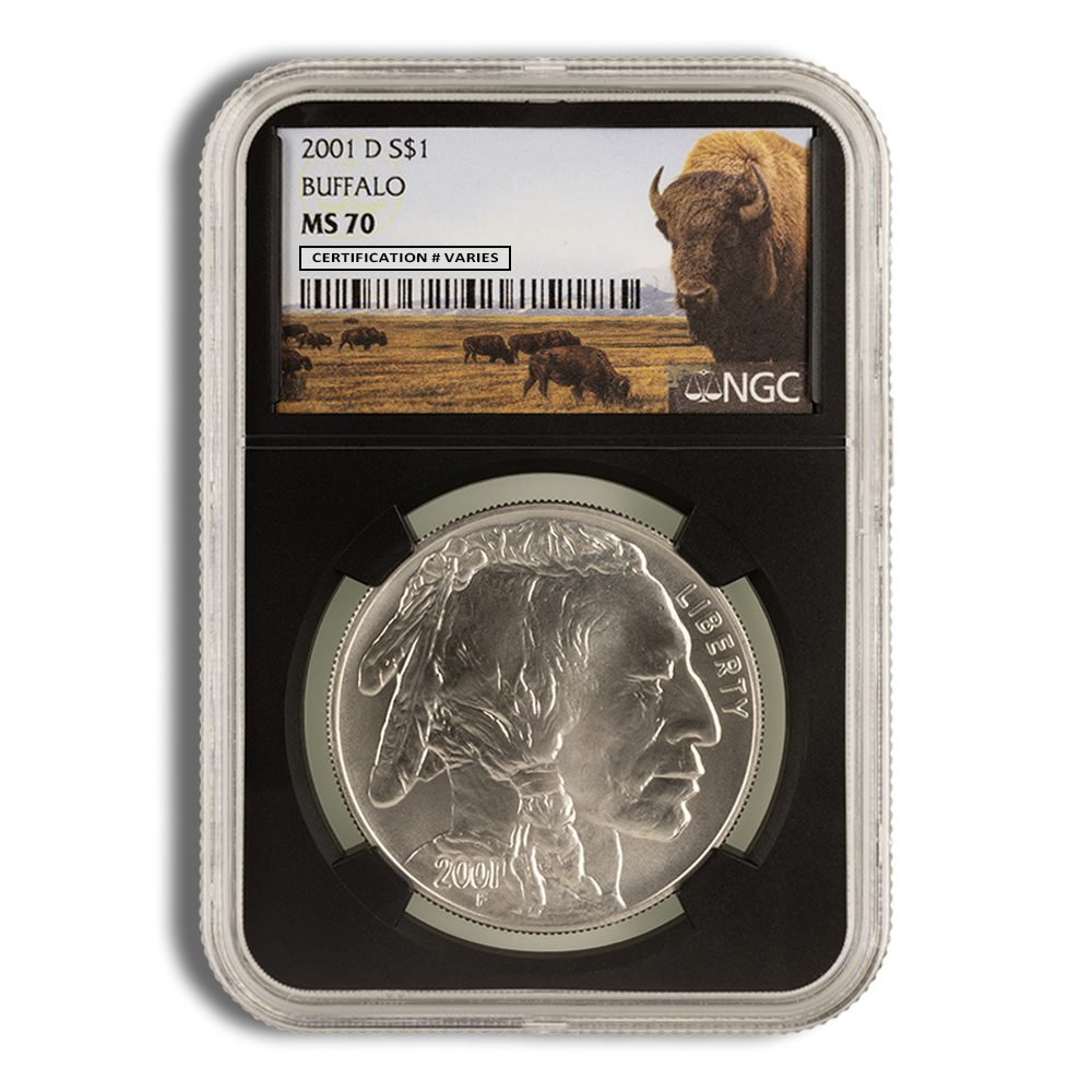2001-D $1 Silver Buffalo Commem - NGC MS70 (Black Core)