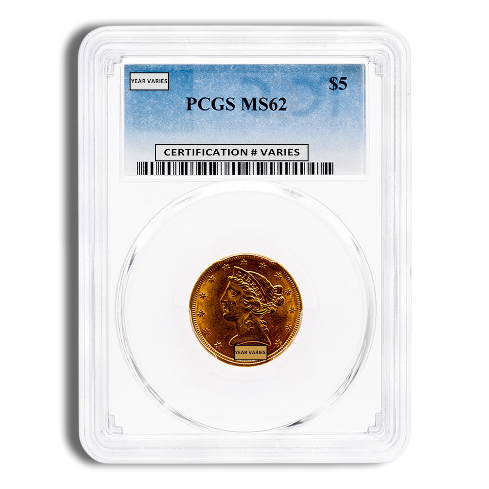 $5 Gold Liberty Half Eagle - PCGS MS62