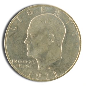 Close-up of a 1971 U.S. dime showing the left-facing profile of Franklin D. Roosevelt, with LIBERTY and IN GOD WE TRUST along the edge and the year 1971 visible.