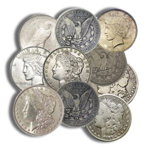 Pile of assorted U.S. coins overlapping in a heap