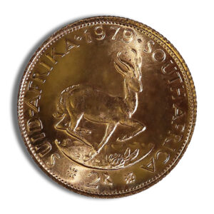 South African 2 rand coin from 1979 featuring a springbok antelope.