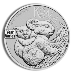 Australian Koala coin design showing a mother koala and joey clinging to a tree branch; inscription KOALA and year varies.