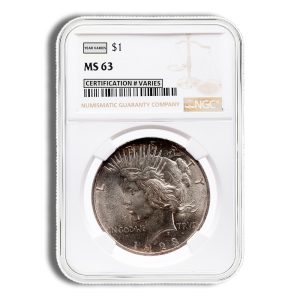 1923 Peace silver dollar in an NGC graded slab (MS63), showing Liberty's profile on the obverse.