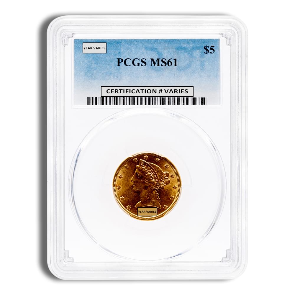 $5 Gold Liberty Half Eagle - PCGS MS61